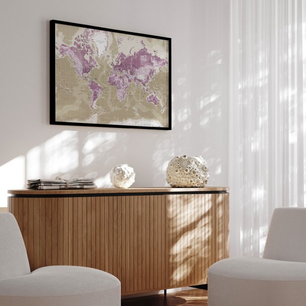 Opslagstavle Verdenskort -  Purple - Sort ramme