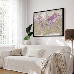 Opslagstavle Verdenskort -  Purple - Sort ramme