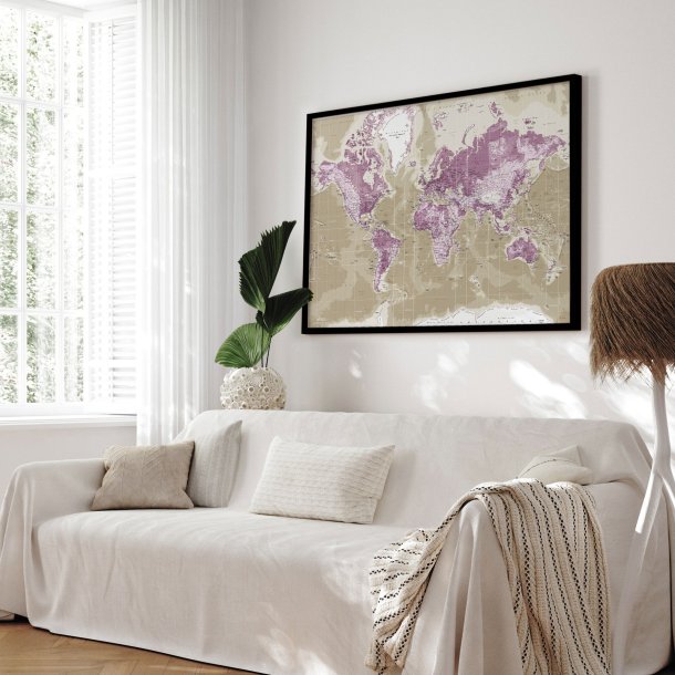 Opslagstavle Verdenskort -  Purple - Sort ramme