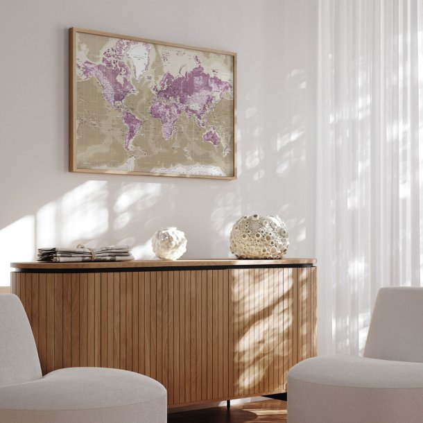 Opslagstavle Verdenskort -  Purple - Egetrsramme