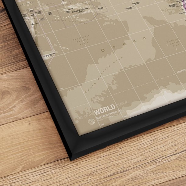Indrammet Verdenskort - Purple - Sort ramme