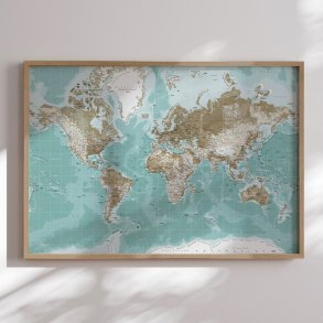 Opslagstavle Verdenskort -  Winter - Egetrsramme