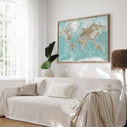 Opslagstavle Verdenskort -  Winter - Egetrsramme