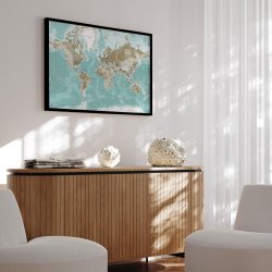 Opslagstavle Verdenskort -  Winter - Sort ramme