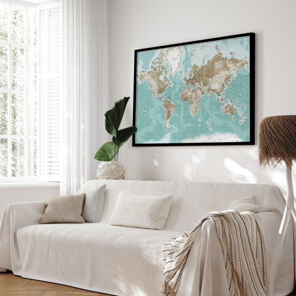 Opslagstavle Verdenskort -  Winter - Sort ramme