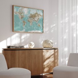 Opslagstavle Verdenskort -  Winter - Egetrsramme