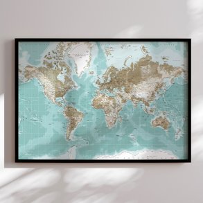 Indrammet Verdenskort - Winter -sort ramme