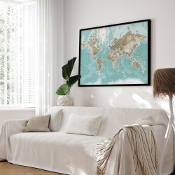 Indrammet Verdenskort - Winter -sort ramme