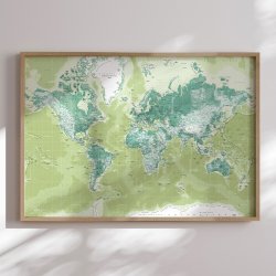 Indrammet Verdenskort - Green - egetrsramme