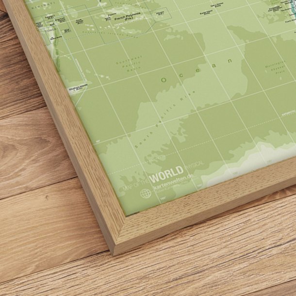 Indrammet Verdenskort - Green - egetrsramme
