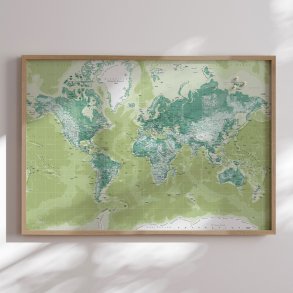 Opslagstavle Verdenskort -  Green - Egetrsramme