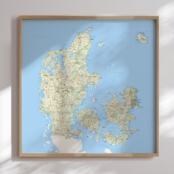 Indrammet Danmarkskort - Classic - Egetrsramme