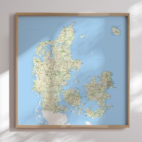 Indrammet Danmarkskort - Classic - Egetrsramme