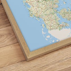 Indrammet Danmarkskort - Classic - Egetrsramme