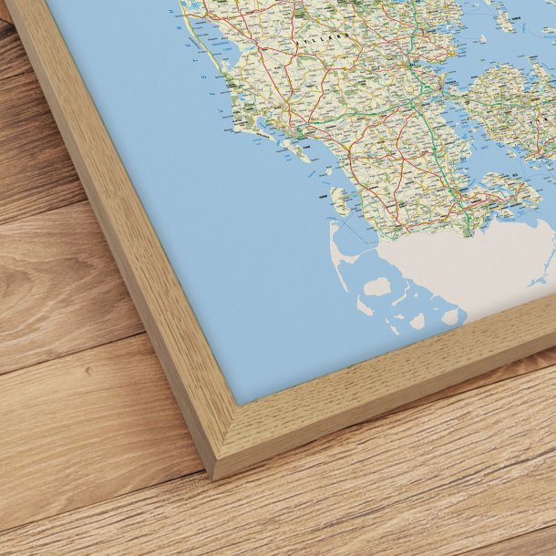 Indrammet Danmarkskort - Classic - Egetrsramme