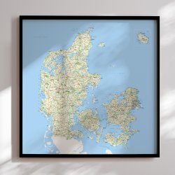 Indrammet Danmarkskort - Classic - Sort ramme