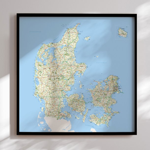 Indrammet Danmarkskort - Classic - Sort ramme