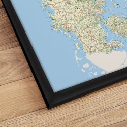 Indrammet Danmarkskort - Classic - Sort ramme