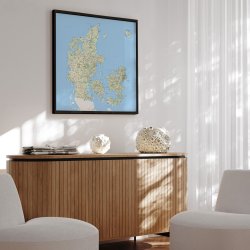 Indrammet Danmarkskort - Classic - Sort ramme