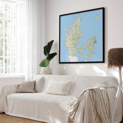 Indrammet Danmarkskort - Classic - Sort ramme