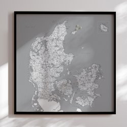 Opslagstavle Danmarkskort -  Gr nuancer - Sort ramme