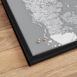 Opslagstavle Danmarkskort -  Gr nuancer - Sort ramme