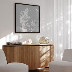 Opslagstavle Danmarkskort -  Gr nuancer - Sort ramme