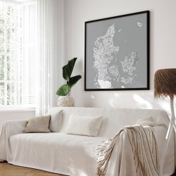 Opslagstavle Danmarkskort -  Gr nuancer - Sort ramme