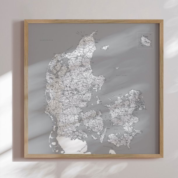 Danmarkskort Plakat - Gr nuancer