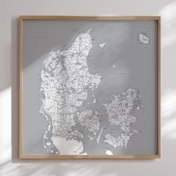 Indrammet Danmarkskort - Gr nuancer - Egetrsramme