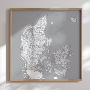 Indrammet Danmarkskort - Gr nuancer - Egetrsramme