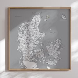 Opslagstavle Danmarkskort -  Gr nuancer - Egetrsramme