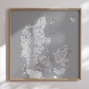 Opslagstavle Danmarkskort -  Gr nuancer - Egetrsramme