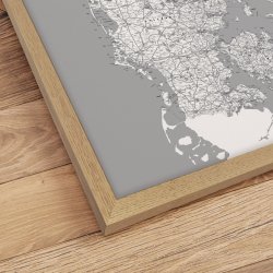 Indrammet Danmarkskort - Gr nuancer - Egetrsramme