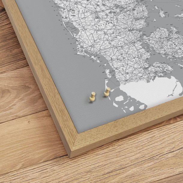 Opslagstavle Danmarkskort -  Gr nuancer - Egetrsramme