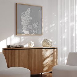 Opslagstavle Danmarkskort -  Gr nuancer - Egetrsramme