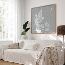 Opslagstavle Danmarkskort -  Gr nuancer - Egetrsramme