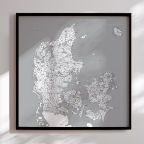 Indrammet Danmarkskort - Gr nuancer - Sort ramme