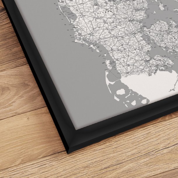 Indrammet Danmarkskort - Gr nuancer - Sort ramme
