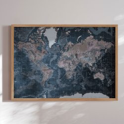 Verdenskort Plakat - Modern Blue