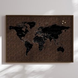 Opslagstavle Verdenskort p kork med rget egetrsramme - Dark