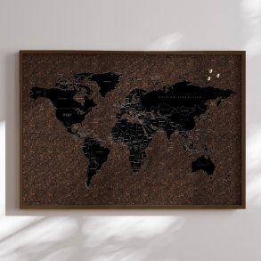 Opslagstavle Verdenskort p kork med rget egetrsramme - Dark