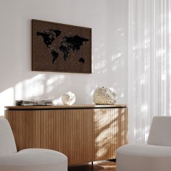 Opslagstavle Verdenskort p kork med rget egetrsramme - Dark