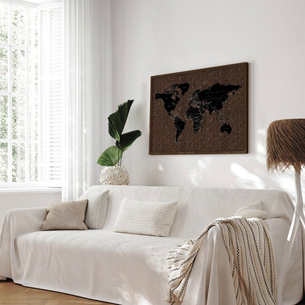 Opslagstavle Verdenskort p kork med rget egetrsramme - Dark