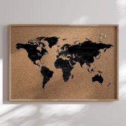 Opslagstavle Verdenskort p kork med egetrsramme - Light 