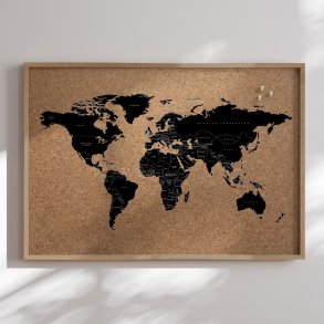 Opslagstavle Verdenskort p kork med egetrsramme - Light 