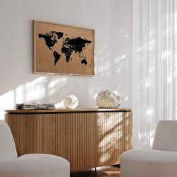 Opslagstavle Verdenskort p kork med egetrsramme - Light 