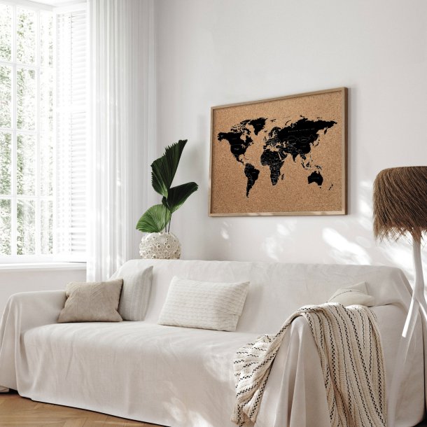 Opslagstavle Verdenskort p kork med egetrsramme - Light 