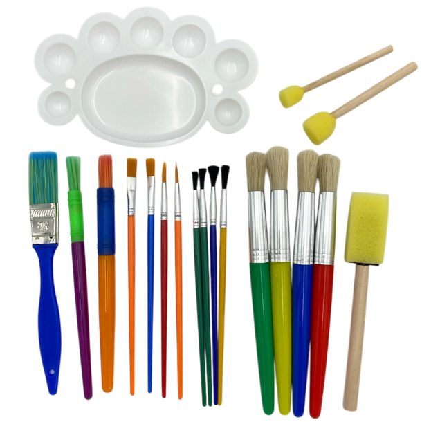 Kreast til Brn m. Pensler, Svampe &amp; Palette - 19 Dele