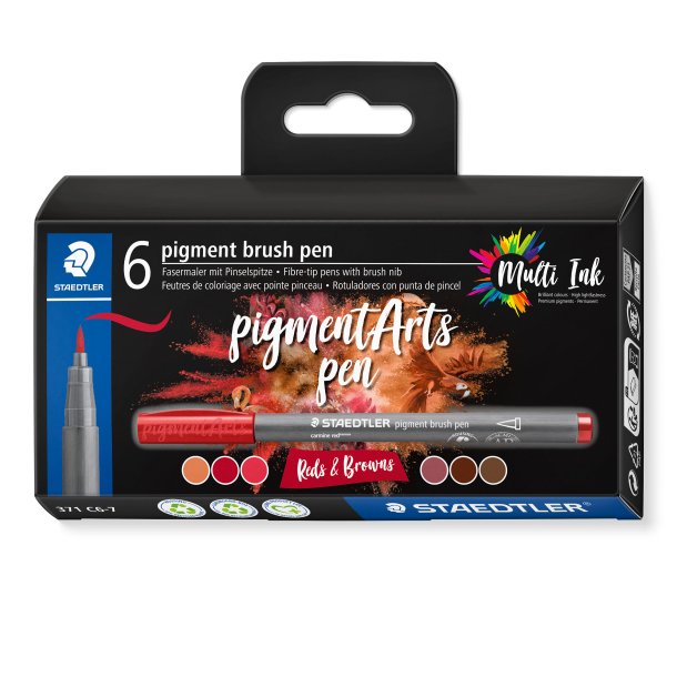 Pigment Arts Pen - 6 Rde &amp; Brune farver
